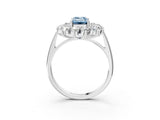 White gold Fancy Blue Emerald Cut Halo Cluster Diamond Ring with Pave Band and Four-Prong Setting_15