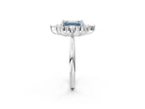 White gold Fancy Blue Emerald Cut Halo Diamond Cluster Ring with Marquise and Round Stones on a White Gold Band with Prong Setting_2