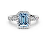 White gold Fancy Blue Emerald  Cut Halo Diamond Engagement Ring with Pave Band and Four-Prong Setting_27