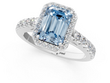 White gold Fancy Blue Emerald  Cut Halo Diamond Engagement Ring with Pave Band and Four-Prong Setting_29