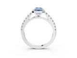 White gold Fancy Blue Emerald  Cut Halo Diamond Engagement Ring with Pave Band and Four-Prong Setting_31