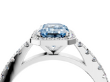 White gold Fancy Blue Emerald  Cut Halo Diamond Engagement Ring with Pave Band and Four-Prong Setting_32