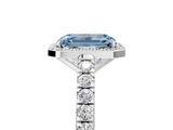 White gold Fancy Blue Emerald  Cut Halo Diamond Engagement Ring with Pave Band and Four-Prong Setting_33