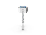 White gold Fancy Blue Emerald Cut Halo Diamond Engagement Ring with Split Shank Band and Four-Prong Setting_14