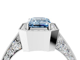 White gold Fancy Blue Emerald Cut Halo Diamond Engagement Ring with Split Shank Band and Four-Prong Setting_16