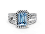 White gold Fancy Blue Emerald  Cut Halo Diamond Engagement Ring with Split Shank and Four-Prong Setting_20