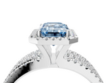 White gold Fancy Blue Emerald  Cut Halo Diamond Engagement Ring with Split Shank and Four-Prong Setting_24