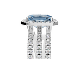 White gold Fancy Blue Emerald  Cut Halo Diamond Engagement Ring with Split Shank and Four-Prong Setting_25
