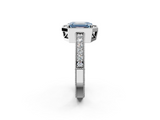 White gold Fancy Blue Emerald  Cut Halo Diamond Pave Band Ring with Four-Prong Setting_87