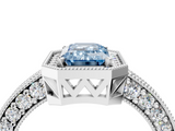 White gold Fancy Blue Emerald  Cut Halo Diamond Pave Band Ring with Four-Prong Setting_87