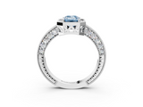 White gold Fancy Blue Emerald  Cut Halo Diamond Pave Band Ring with Four-Prong Setting_88