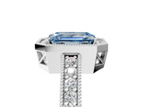 White gold Fancy Blue Emerald  Cut Halo Diamond Pave Band Ring with Four-Prong Setting_90