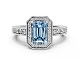 White gold Fancy Blue Emerald  Cut Halo Diamond Pave Band Ring with Four-Prong Setting_91