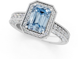 White gold Fancy Blue Emerald  Cut Halo Diamond Pave Band Ring with Four-Prong Setting_92