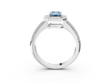 White gold Fancy Blue Emerald  Cut Halo Diamond Pave Band with Four-Prong Setting_40