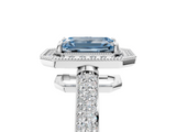 White gold Fancy Blue Emerald  Cut Halo Diamond Pave Band with Four-Prong Setting_43