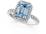 White gold Fancy Blue Emerald Cut Halo Diamond Pave Band with Prong Setting_1