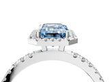 White gold Fancy Blue Emerald Cut Halo Diamond Pave Band with Prong Setting_4