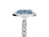 White gold Fancy Blue Emerald Cut Halo Diamond Pave Band with Prong Setting_5