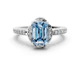 White gold Fancy Blue Emerald  Cut Halo Diamond Ring with Channel Set Band and Four-Prong Setting_32