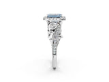White gold Fancy Blue Emerald Cut Halo Diamond Ring with Milgrain and Bezel Accents on a Split Shank Band_14