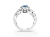 White gold Fancy Blue Emerald Cut Halo Diamond Ring with Milgrain and Bezel Accents on a Split Shank Band_15