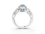 White gold Fancy Blue Emerald Cut Halo Diamond Ring with Milgrain and Bezel Accents on a Split Shank Band_27