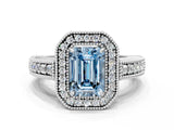 White gold Fancy Blue Emerald  Cut Halo Diamond Ring with Pavé Band and Four-Prong Setting_68