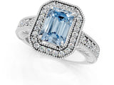 White gold Fancy Blue Emerald  Cut Halo Diamond Ring with Pavé Band and Four-Prong Setting_69
