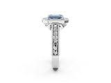 White gold Fancy Blue Emerald  Cut Halo Diamond Ring with Pavé Band and Four-Prong Setting_69