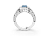 White gold Fancy Blue Emerald  Cut Halo Diamond Ring with Pavé Band and Four-Prong Setting_71