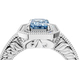 White gold Fancy Blue Emerald  Cut Halo Diamond Ring with Pavé Band and Four-Prong Setting_72