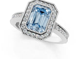 White gold Fancy Blue Emerald  Cut Halo Diamond Ring with Pavé Band and Milgrain Prong Setting_33