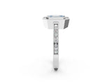White gold Fancy Blue Emerald  Cut Halo Diamond Ring with Pavé Band and Milgrain Prong Setting_34