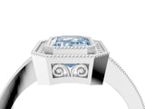White gold Fancy Blue Emerald  Cut Halo Diamond Ring with Pavé Band and Milgrain Prong Setting_36