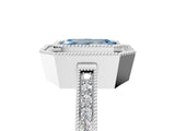 White gold Fancy Blue Emerald  Cut Halo Diamond Ring with Pavé Band and Milgrain Prong Setting_37