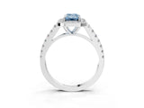 White gold Fancy Blue Emerald Cut Halo Diamond Ring with Pavé Band and Three-Prong Setting_15