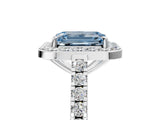 White gold Fancy Blue Emerald Cut Halo Diamond Ring with Pavé Band and Three-Prong Setting_17
