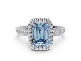 White gold Fancy Blue Emerald Cut Halo Diamond Ring with Pavé Band_12