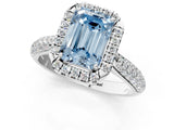 White gold Fancy Blue Emerald Cut Halo Diamond Ring with Pavé Band_13
