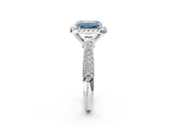 White gold Fancy Blue Emerald Cut Halo Diamond Ring with Pavé Band_14