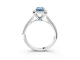 White gold Fancy Blue Emerald Cut Halo Diamond Ring with Pavé Band_15