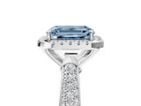 White gold Fancy Blue Emerald Cut Halo Diamond Ring with Pavé Band_17