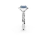 White gold Fancy Blue Emerald Cut Halo Diamond Ring with Pavé Band_20