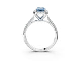 White gold Fancy Blue Emerald Cut Halo Diamond Ring with Pavé Band_21
