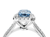 White gold Fancy Blue Emerald Cut Halo Diamond Ring with Pavé Band_22