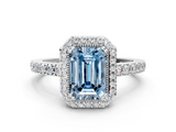 White gold Fancy Blue Emerald  Cut Halo Diamond Ring with Pave Band and Four-Prong Setting_24