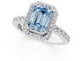 White gold Fancy Blue Emerald  Cut Halo Diamond Ring with Pave Band and Four-Prong Setting_25
