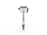 White gold Fancy Blue Emerald  Cut Halo Diamond Ring with Pave Band and Four-Prong Setting_26