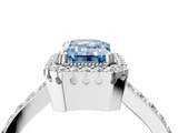 White gold Fancy Blue Emerald  Cut Halo Diamond Ring with Pave Band and Four-Prong Setting_28